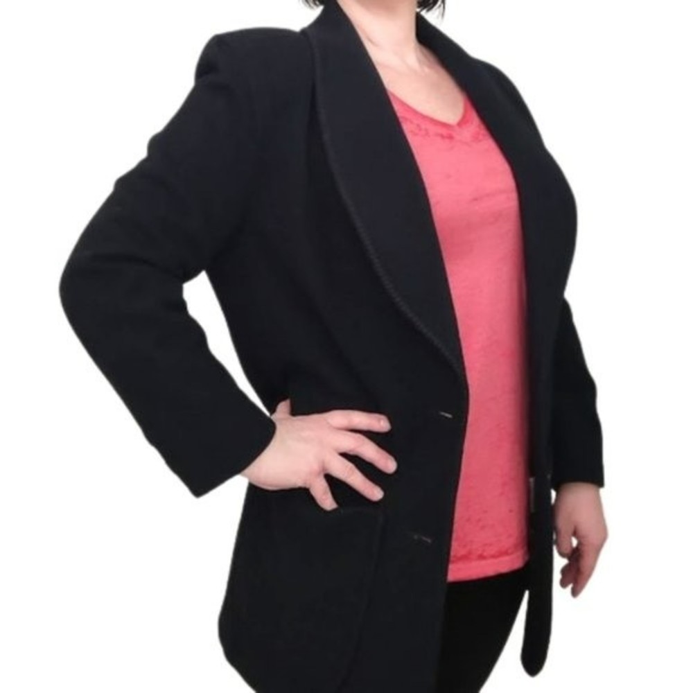 Vintage 1990s Womens Eddie Bauer Black Oversized Wool Blazer Jacket Medium
